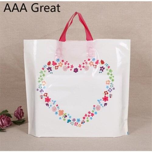 100Pcs/Lot Plastic Handles Bag Plastic Boutique Jewelry Gifts Bags With Handle Heart Flowers Storage Supermarket Pouches Present