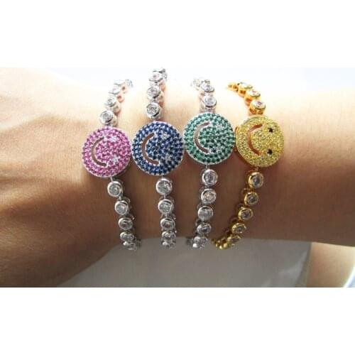 2016 high quality silver plated Factory OEM various colors smile face cz girls fashion bangle