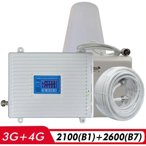3G 4G Dual Band Signal Booster WCDMA/UMTS 2100(B1)+FDD LTE 2600(B7) Cell Phone Signal Repeater 2100+2600 Cellular Amplifier Set