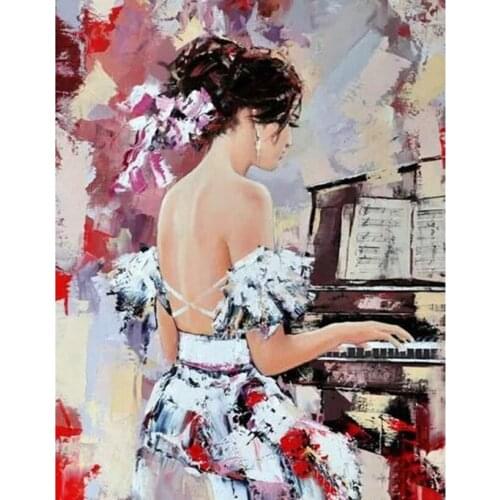 5D Diy full Square drill diamond painting Cross stitch Girl playing the piano Rhinestones Mosaic sticker diamond embroider FR376
