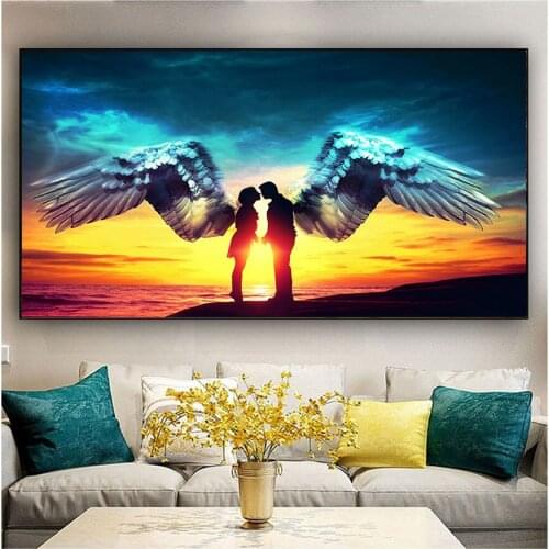 5D DIY Diamond Painting Beach Couple Sunset Sea Full Square Round Drill 3D Diamond Mosaic Embroidery Angel wings Home Decor