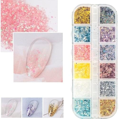 2Box/Set Nail Glitter Flakes Sequin Shiny Luxury Sparkles Nail Art Sequins Pigment Flakes Dust 3D Decorations