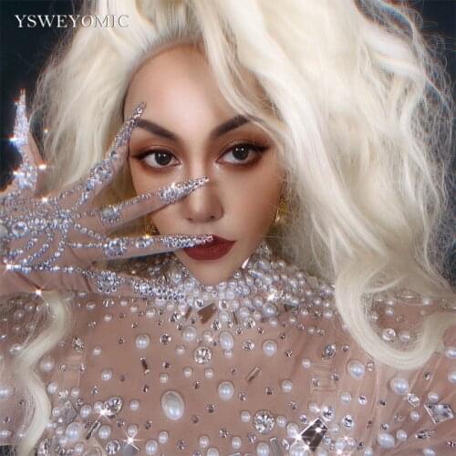 Sparkly Luxurious Rhinestone Pearls Gloves Women Crystal short Gloves Dancer Singer Nightclub Stage Performance Show Accessories