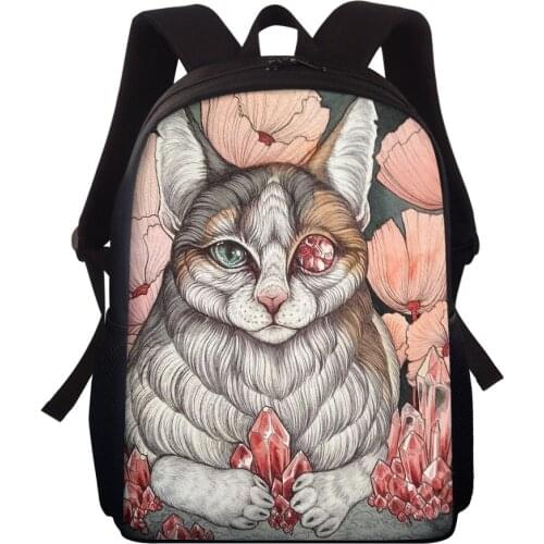 ELVISWORDS Brand Personality Backpack Ghost Cat Print Backpacks For Teenager Women Men Rucksack Customize 15Inch Mochila Escolar