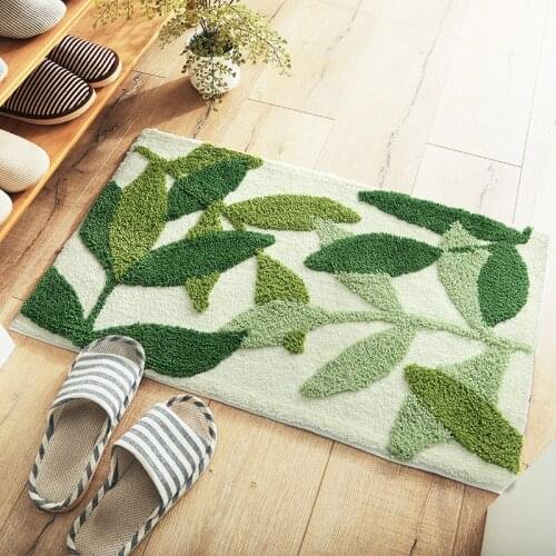 Green Leaves Flocking Mat Non-Slip Absorbent Microfiber Bathroom Rug Home Entrance Door Mat Super Soft Bath Carpet