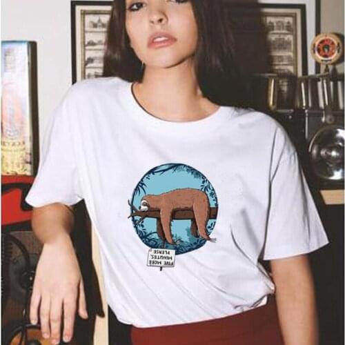 Harajuku Shirt Women Tshirt Cute Sloth Lying on The Tree Print T Shirt Women Tops Summer Short Sleeve Casual Tee Shirt Femme