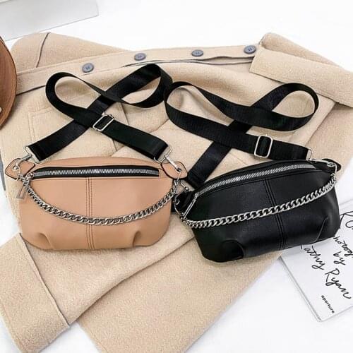 Leather Women Chest Bags Waist Pack 2021 Fashion Crossbody Bag Solid Color Chain Clutches Pouch Luxury Women Hip Fanny Pack