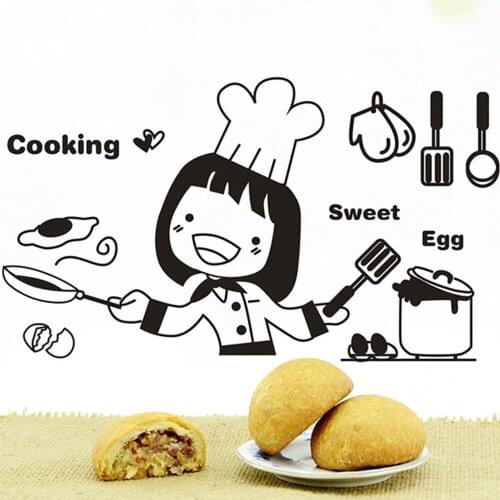 Kitchen Wall Sticker Fork Cooker Vinyl Decal Cute Kids Cook Art Mural Heart Stickers Sweet Egg Decals Quote Cooking Cusine