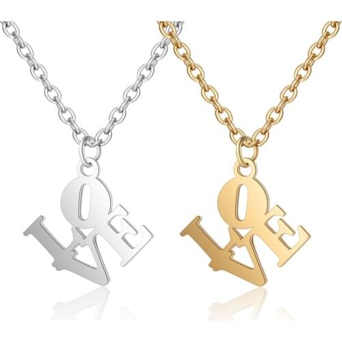 Fashion Jewelry Stainless Steel High Polished Letter LOVE Pendant Necklace with 40+5cm Chain for Lovers