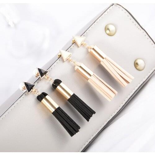 Fashion Retro Triangle Tassel Pendant Geometric Earrings Artificial Suede Fabric Long Pendants Female Earrings Wholesale