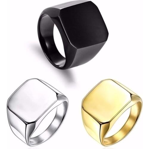 2019 Fashion mens 24k titanium steel domineering large seal ring male ring full smooth square solid ring