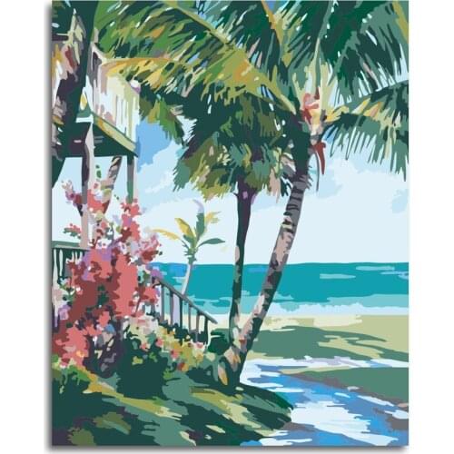 By The Beach by Numbers Colorful Oil Painting Abstract 16x20 Framed DIY Paint by Numbers Kit for Adults Beginners