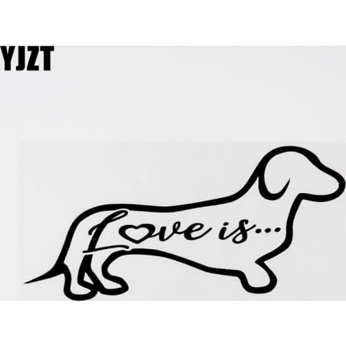 YJZT 15.7CM×6.9CM LOVE IS My Dachshund Dog Car Sticker Decal Black/Silver Vinyl Car-styling 8C-0670