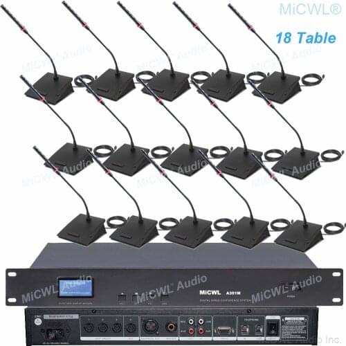MiCWL 18 Built-in Horn Gooseneck Table Digital Conference Wired Microphone Telephone Function System 1 Chairman 17 Delegate Mics