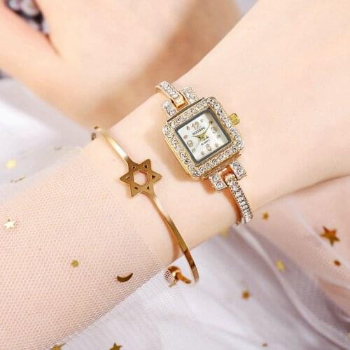 Small Square Dial Ladies Watch Steel Women Watches Luxury Dress Clock Gold Female Wristwatch Rhinestone Bracelet zegarek damski