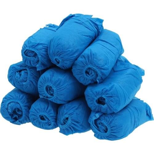 100pcs Non-woven Fabric Disposable Shoes Covers Elastic Band Breathable Dustproof Thickened Anti-slip Shoe Covers (Blue)
