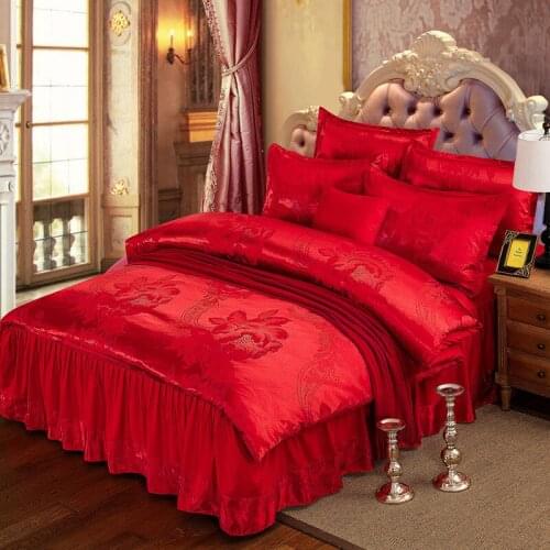 Whole Sale ! Luxury 4PCS Bedding Skirt 1 Piece Bed Skirt + 2 Pieces Pillow Cases + 1 Piece Duvet cover Bed Sheet King/Queen