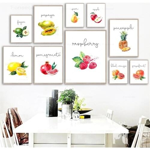 Watercolor Fruit Nordic Posters Avocado Pineapple Lemon Apple Pear Art Canvas Painting Wall Pictures for Kitchen Decoration