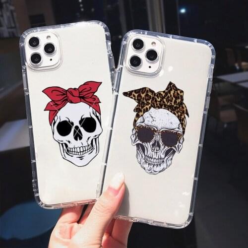 Cute Summer Flower Skull Transparent Phone Case For iPhone XS MAX 12 11 Pro X XR SE 20 6 7 8Plus Shockproof Soft TPU Cover Shell