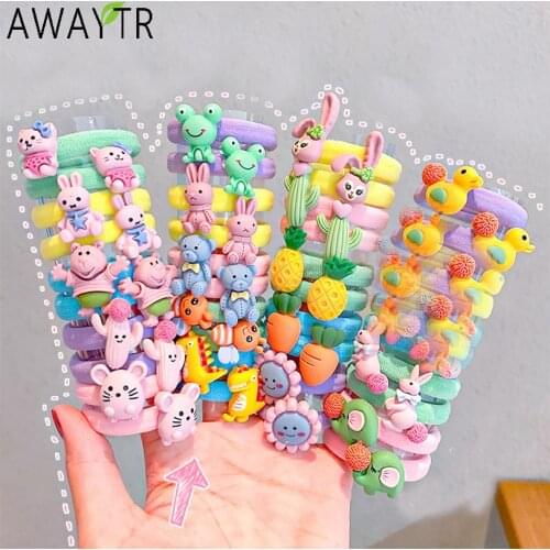10PCS/Set New Girls Cute Cartoon Nylon Elastic Hair Bands Kids Sweet Rubber Band Hair Tie Scrunchie Fashion Hair Accessories