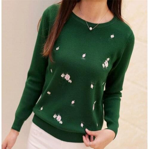 S-3XL New Youth Womens Sweater Autumn Winter 2020 Fashion Elegant Peach Embroidery Slim Girls Knitted Pullover Tops Female