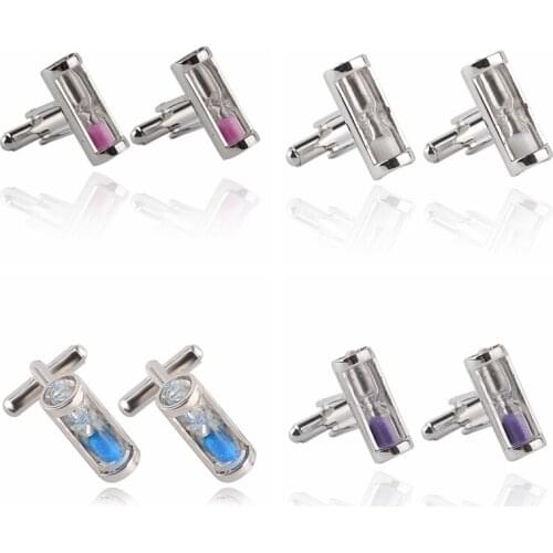 Silver Fashion Sand Leak Cufflinks Buttons For Men Lawyer Groom Wedding Father Decorations Crystal Shirt Time Cuff Links 5 Pair