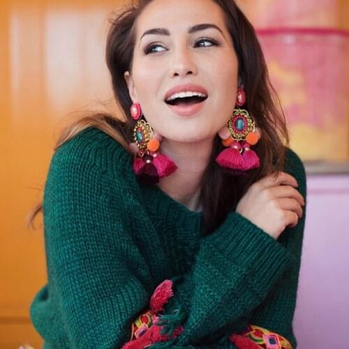 Drop Hairball Earring Handmade Tassel Big Earring Dangle Bohemian Large Long Brinco Printing Ear Oorbellen 2018