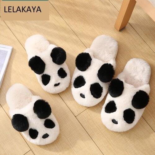 Cute Cartoon Panda Indoor House Women Slippers Couple Children Bedroom Plush Shoes Soft Bottom Anti-slip Footwear Furry Slides