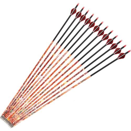 30 Inches Mixed Carbon Arrow Spine 500 Diameter 7.8mm with Replaceable Arrowhead for Recurve Bow Hunting Shooting