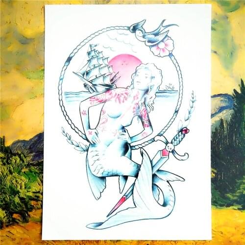 Mermaid Warrior Temporary Body Art Flash Tattoo Sticker, 20*12cm Waterproof Tatto Henna Tatoo Summer Style Adult Sex Products