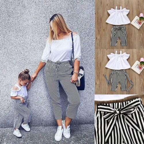 TELOTUNY Kids Baby Girl Bow Lace Halter Striped T shirt Tops+Pants Outfit Clothes Set baby clothing set for girls G0328