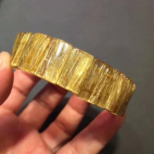 Top Natural Genuine Gold Rutilated Quartz Crystal Rectangle Beads Jewelry Stretch Charm Bracelets 17x10mm AAAAA Certificate