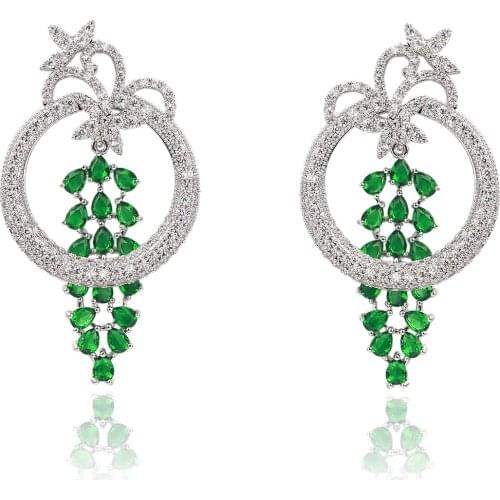 Vintage Cubic Zircon CZ Round Earrings for Wedding, Crystals Dangle Earring for Bride, Women Girl Birthday Party Jewelry CE10922