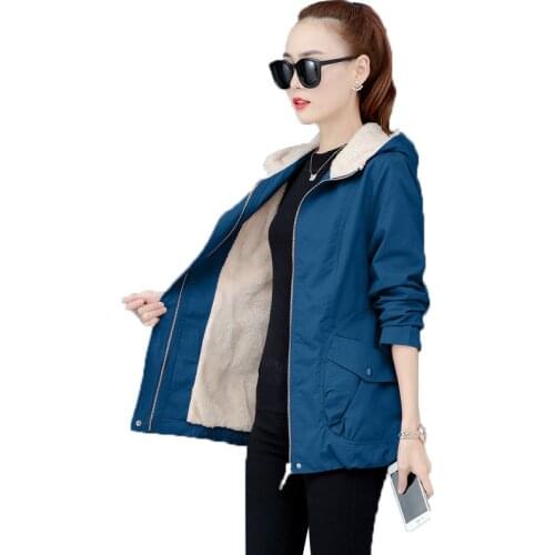 5XL Loose Plus Size Casual Jacket Womens Coat Autumn Winter Add Velvet to Keep Warm Jackets Hooded Zipper Female Outwear K911