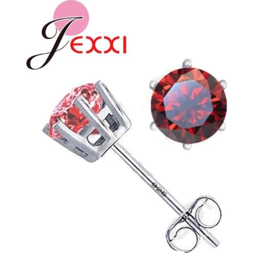 Wholesale Good Quality Cubic Zirconia Jewelry Elegant Colorful Round Cut 925 Sterling SIlver CZ Stud Earrings 8 Colors