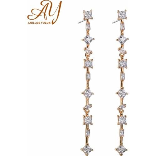 Anillos Yuzuk Gold Color Glitter Drop Earrings 925 Sterling Silver Long Earrings For Women Anniversary Wedding Gift Fine Jewelry