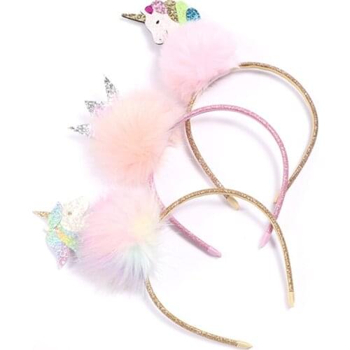 10pcs/lot Cartoon Colorful Gradient Unicorn Girls Hair Accessories Fluffy Unicorn Headdress New Crown Hairbands for Children