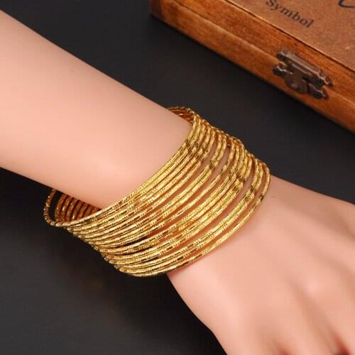 15 PCS dubai gold bangle 2.6 inches Ethiopian bangle African Women jewelry Gold Dubai big circle bangles diy charms mom gift