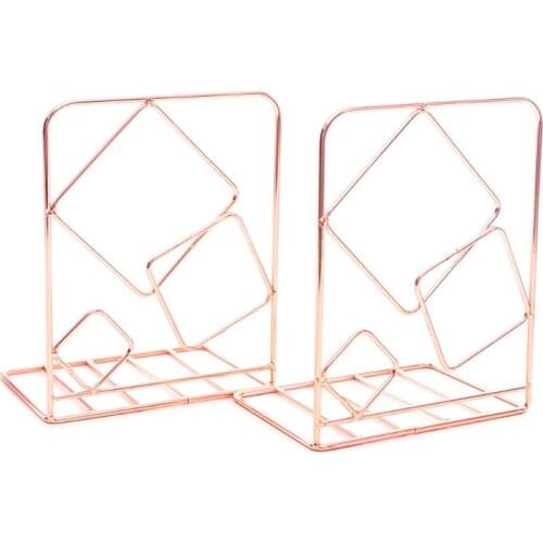 2pcs Square Metal Desktop Bookends Book Ends Support Stand Holder Shelf Bookrack