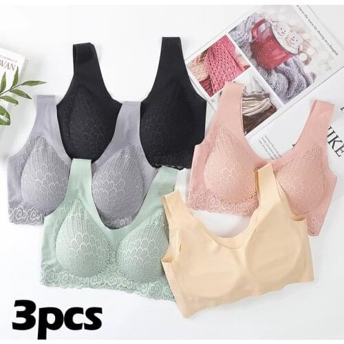 3PCS Women Bra underwear Wing lace foam-latex bra Seperate Cup sexy beauty back no steel ring top one-piece bra Wireless