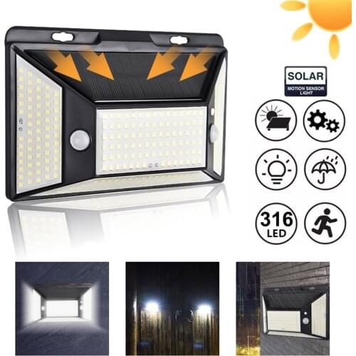 316 LED Solar Power Motion Sensor Wall Light Outdoor Lamp IP65 Waterproof LED Light for Garden Patio Doorway Street Light