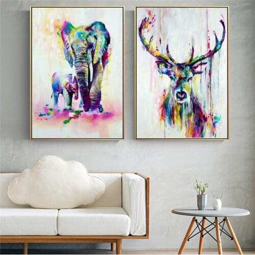Watercolor Animals Canvas Art Wall Paintings Elephant And Deer Abstract Graffiti Art Prints Pop Art Wall Posters For Kids Room