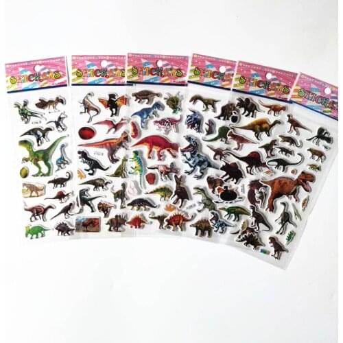 6pcs Kids Cute Cartoon Animal Dinosaur Stickers for Boys Animals Baby Reward Teacher School 3D notebook laptop dino adesivos