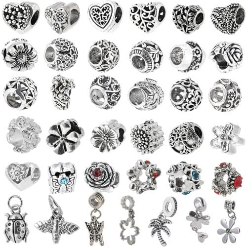 2Pcs/Lot High Quality Alloy Tree & Flower Charms Beads Fit Original Bracelets & Necklaces For Women Men DIY Jewelry Accessories