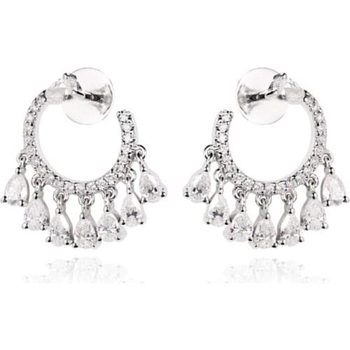 EDI Luxury Gold Diamond Drop Earrings 14K White Gold 0.58ctw G/SI Natural Diamond Pear Cut Round Cut Diamond Tassel Earrings