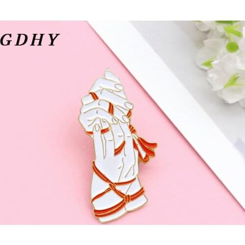 GDHY Hand Binding Enamel Brooch Pin Sexy Bundled Artistic Art Red rope Binding Alloy Badge Clothes Jewelry Gifts For Couples