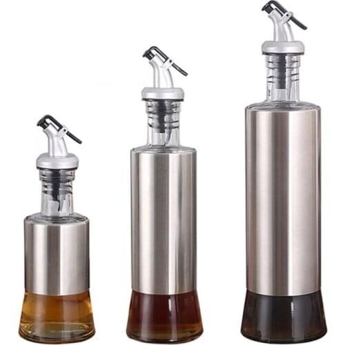 YOMDID Stainless Steel Oil Bottle Glass Leak-proof Kitchen Soy Sauce Vinegar Cruet Storage Dispenser Kitchen Tools JU31806