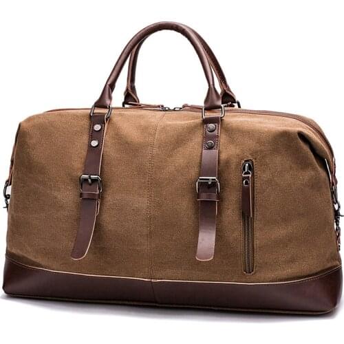 Canvas Travel Bag Mens Imitation Leather PU Outdoor Products Suitcase Travel Fitness Photography Bag Large Capacity Handbag