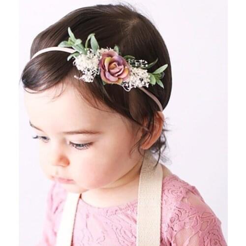 Baby Girls Artificial Flowers Crown Headband Turban Kids Wreath Headwear Newborn Photography Prop Hairband Hair Accessories