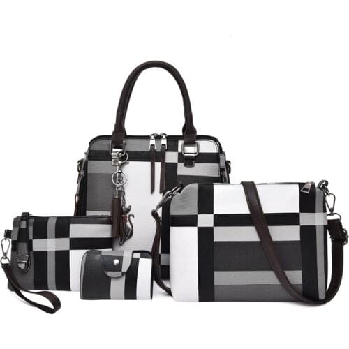 Luxury Handbags Plaid Women Bags Designer 2019 Tassel Purses Handbags Set 4 Pieces Bags Composite Clutch Female Bolsa Feminina